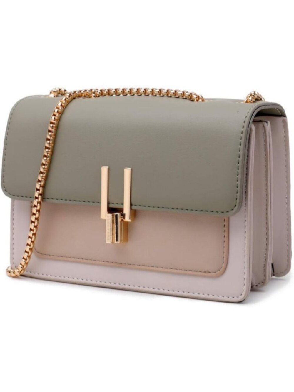 〽️Women's Green Color Block Chain Strap Crossbody Leather Purse Shoulder Bags